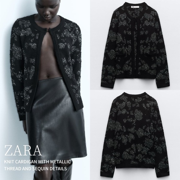 Zara Sweaters - SEQUIN METALLIC THREAD KNIT CARDIGAN
BLACK size S